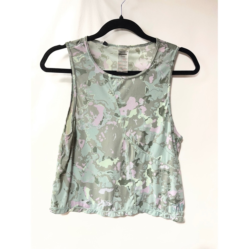 Gymshark Womens Camo Print Activewear Tank Top Green Lavender Sleeveless Small